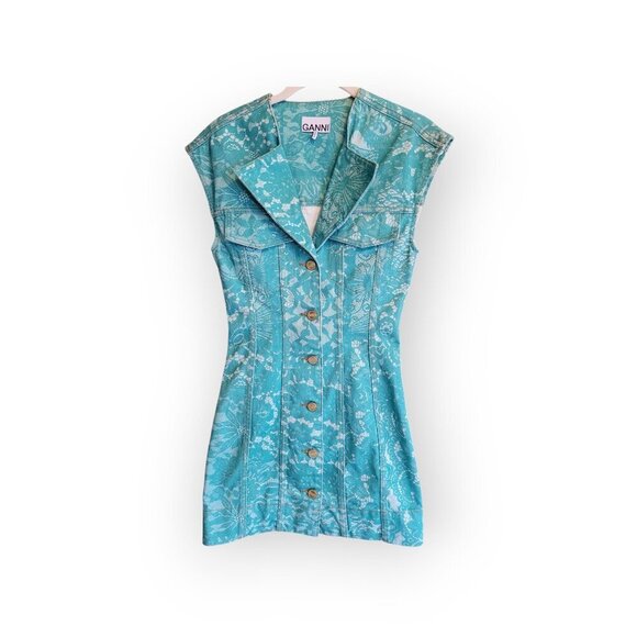 GANNI Denim Mini Blazer Dress Organic Cotton XS Romantic Girly - Picture 6 of 13